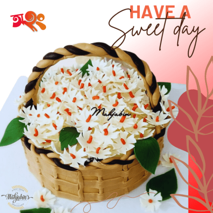 This is a cake design of a basket of night flowering jasmines.